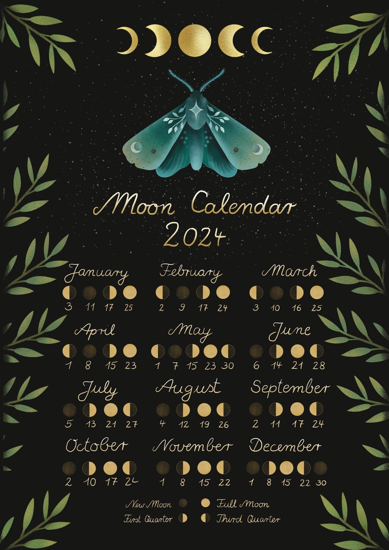 Lunar Calendar 2024 Art Print Print Moth Gothic Whimsical Etsy