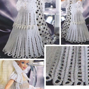 Crochet Lace Wedding Dress Pattern for Barbie Doll Patterns with Tutorials in French, English Pdf Format