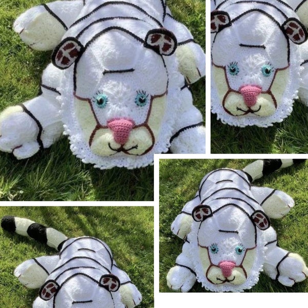 Large white tiger plush toy model (African flower patterns). International diagrams and diagrams in PDF format.