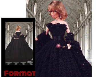 Barbie doll dress pattern. Pattern with English tutorials in PDF format.