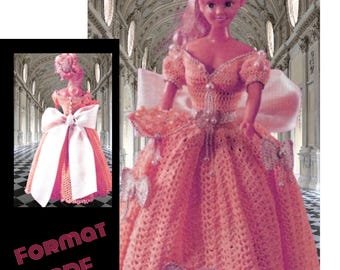 Wedding dress pattern for Barbie doll. Pattern with French tutorials in PDF format.