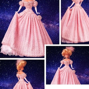 Dress and accessories pattern, crochet lace for Barbie doll Patterns with tutorials in French, English Pdf format