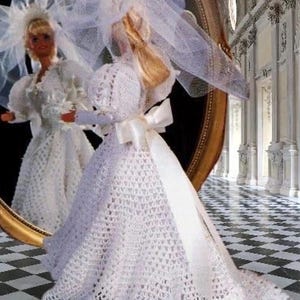 Crochet Lace Wedding Dress Pattern for Barbie Doll Patterns with Tutorials in French, English Pdf Format