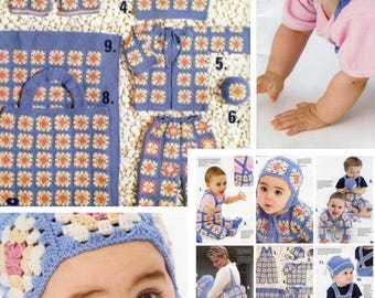 PDF. Vintage. Magazine in PDF format. Crochet baby clothes patterns, granny square style. Tutorial in English, PDF format.