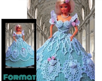 Barbie doll dress pattern. Pattern with English tutorials in PDF format.