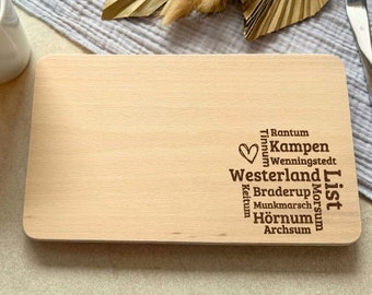 Holz Frühstücksbrettchen / Schneidebrett Sylt maritim, Meer, Strand, Moin, Geschenk Frau Mann Freund Freundin, Westerland, Kampen, Hörnum