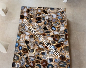 Brown Agate Dining Table, Agate Stone Coffee Center Table, Agate Stone Dining Room Furniture, Luxury Furniture for Farmhouse Decor