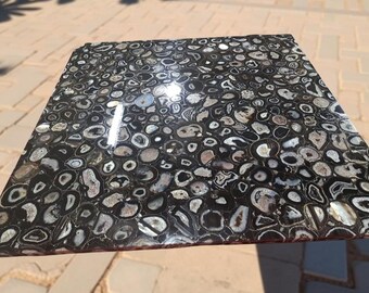 Black Agate Dining Table Top: Handcrafted Crystal Stone Centerpiece