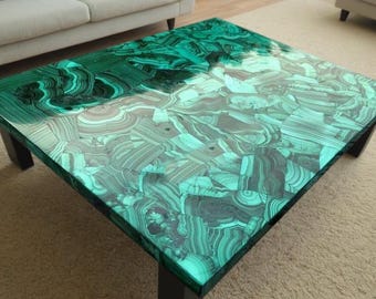 Malachite Stone Coffee Table Top: Marble Centerpiece