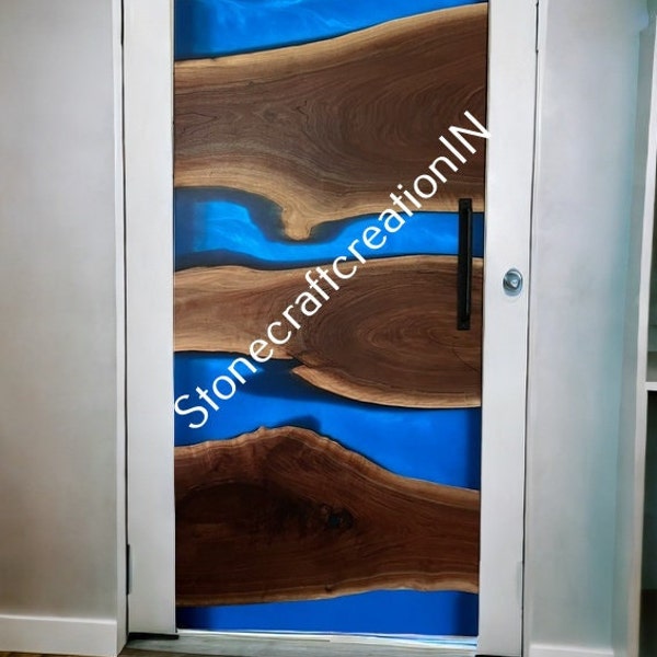 Blue River Epoxy Door, Epoxy Kitchen Door, Entrance Epoxy Barn Door, Hanging Barn Door, Door, Sliding Epoxy Door, Wooden Door, Hallway Door