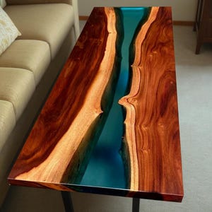 Clear Green Epoxy Table , Live Edge Table, Epoxy river Table , Natural Wood , Resin Epoxy ,Wood Epoxy , Dining wood table, Home Decor