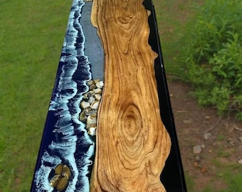 Handmade Ocean Epoxy Dining Table: Custom Wooden Resin Furniture