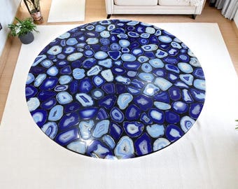Handmade Blue Agate Coffee Table Top: Luxury Gemstone Inlay