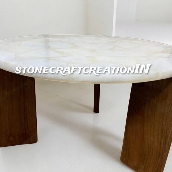 Natural White Quartz Round Table, Quartz Coffee & Sofa Center Table, Handmade Furniture for Home Decor