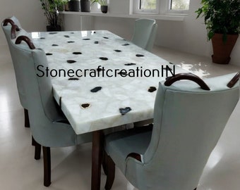 Weißer Quarzstein-Esstisch, Quarztisch, Quarz-Konsolentisch, handgefertigte Küchenplatte, Quarz-Arbeitsplatte, Wohndekor-Möbel