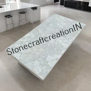 Crystal White Agate Table Top: Quartz Kitchen Island, Dining, Coffee Table