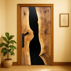 Black Epoxy Wooden Barn Door | Living Room Door | Handmade Living Room Door | Modern Interior As Door