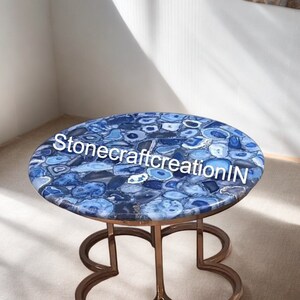 Blue Agate Coffee Table Top: Gem Stone Living Decor (Stand Not Included)