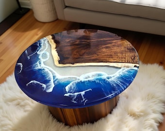 Ocean Resin Coffee Table | Live Edge Wood, Blue Wave Epoxy