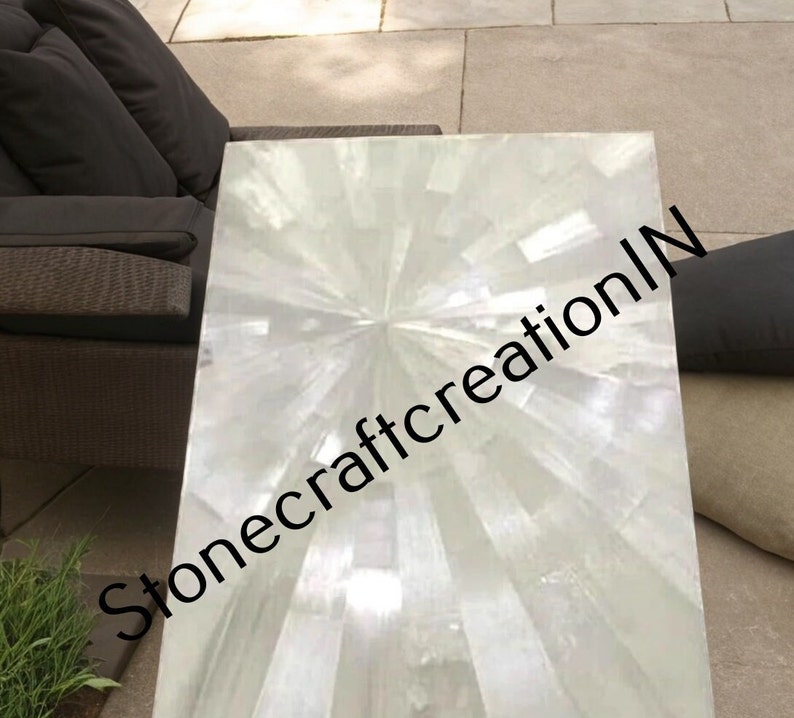 Selenite Table Top, Selenite Dining Table Top, Crystal Gemstone Sunburst Mosaic Arts Luxury Farmhouse & Living Room Home Decor Furniture zdjęcie 3