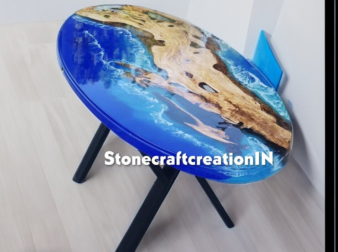 Personalized Ocean Resin Epoxy Oval Table, Live Edge Ocean Epoxy Table ...