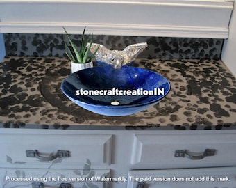 Lapis Lazuli Stone Vessel Sink, Office Bathroom Hand Wash Basin Sink For Interior Decor, Vanity Counter Top Sink Decor