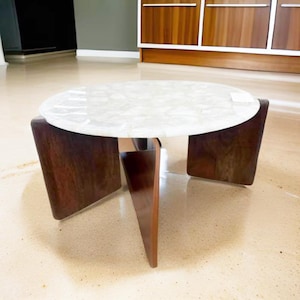 Round White Quartz Coffee Table Top – Luxury Crystal Gemstone Centerpiece for Home & Office Decor
