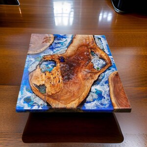 Handmade Epoxy Square Dining Table| Ocean Blue Resin Table | Unique Live Edge Coffee Table  Home & Office Décor Furniture