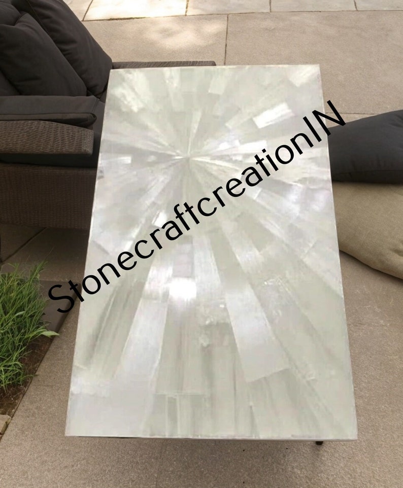 Selenite Table Top, Selenite Dining Table Top, Crystal Gemstone Sunburst Mosaic Arts Luxury Farmhouse & Living Room Home Decor Furniture zdjęcie 1