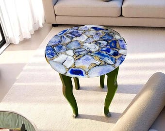 Blue Agate Coffee Table Top: Modern Round Accent Table