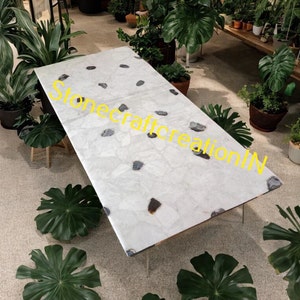 White Quartz Table top, Luxury Quartz Center & Dining Table Top, Quartz Countertop Slab, White Quartz Kitchen Counter Home Decor Furniture