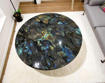 Labradorite Stone Coffee Table Top: Modern Gemstone Decor
