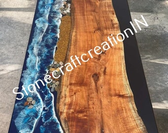 Epoxy Tisch, Ocean Resin River Holz Epoxy Tisch, Epoxy Center & Esstisch Top, Live Edge Epoxy Tisch, handgefertigte Möbel