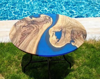 Blue River Epoxy Table Top: Handmade Hardwood Coffee Table