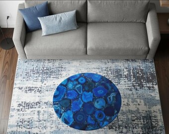 Handmade Blue Agate Coffee Table Top – Luxury Gemstone Furniture