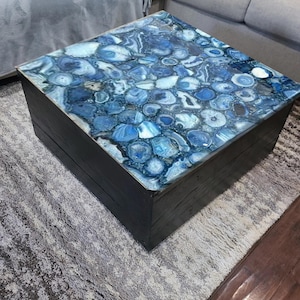 Blue Agate Coffee Table, Square Agate Stone Center Hallway Modern Furniture Table, Agate Stone Patio Table Decor