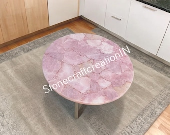 Rose Quartz Table Top, Pink Stone, Home Decor Furniture