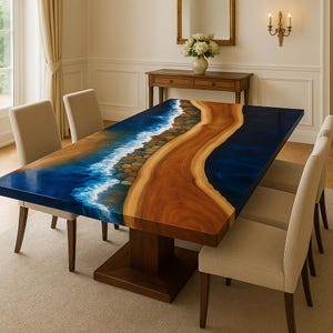 EPOXY RESİN TABLE, Ocean Wave Epoxy Table, Epoxy River Table, Epoxy Dining Table, Wooden Table, Epoxy Desk For Beach House Decor