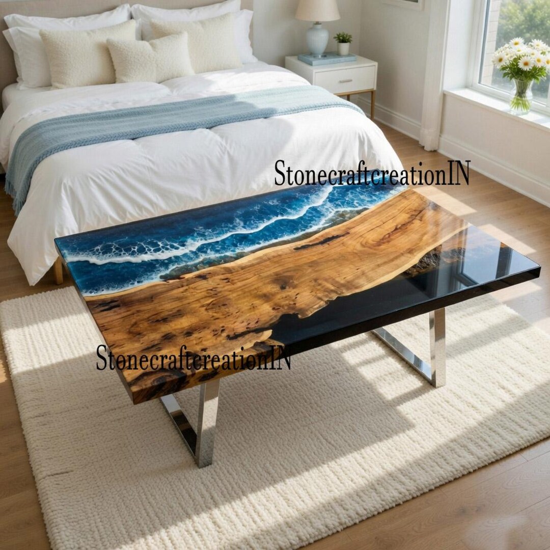 Acacia Live Edge Epoxy River Dining Table – Ocean Wave Wood Home Decor ...