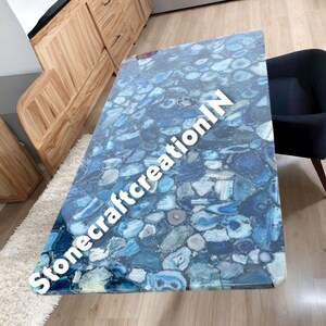 Blue agate dining table, natural geode agate office countertop, agate custom table, living room agate furniture table