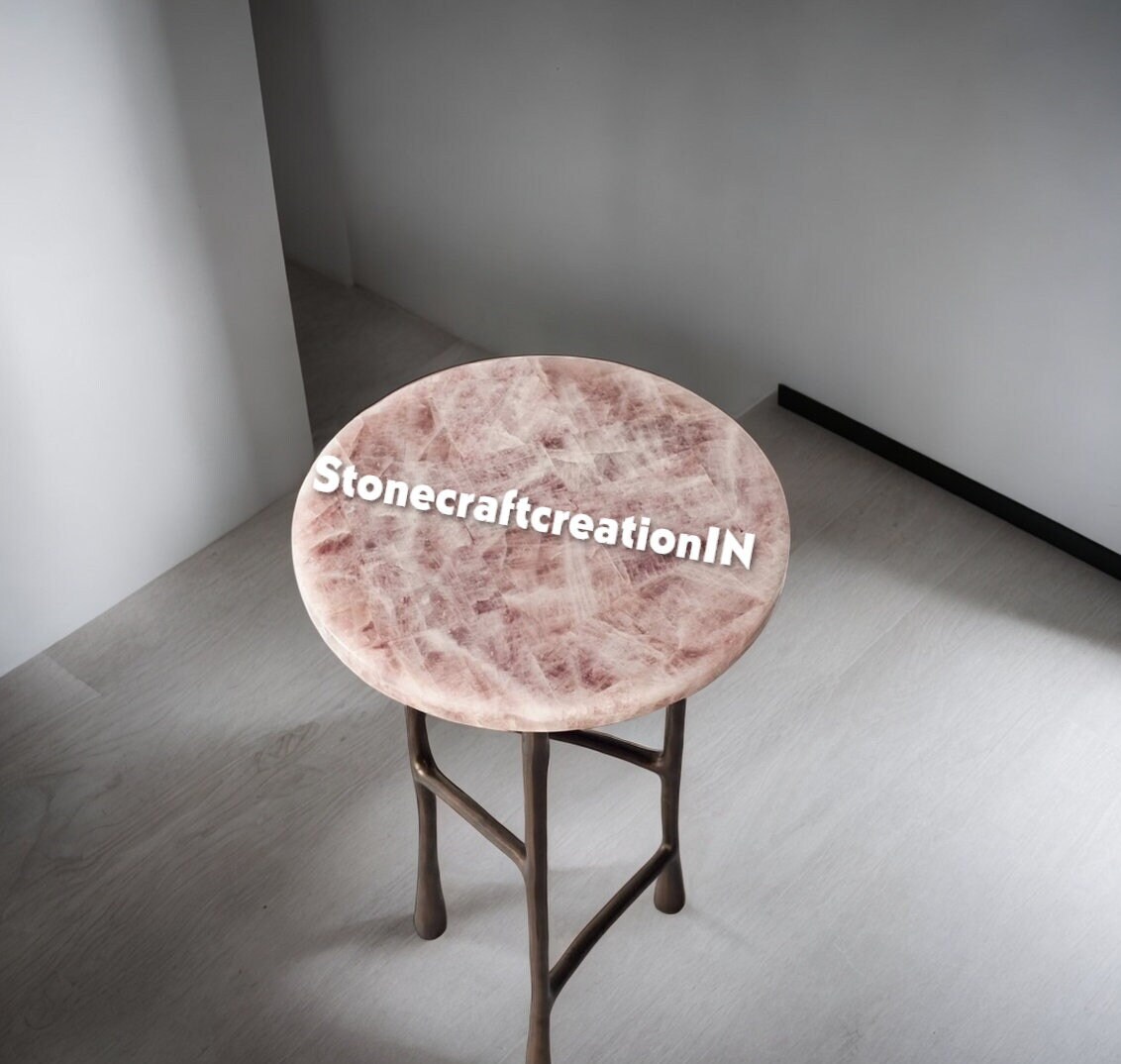 Rose Quartz Console Side Table Top, Corner End Rose Quartz Table Top, Home Patio Living Room Furniture Decor