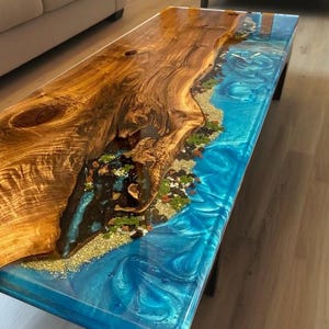Epoxy Table Top, Wood Table , Coffee Table, Dining Table, Ocean Resin River Table, Handmade Furniture For Home Decor Countertops