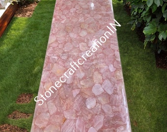 Quartz Countertop, Rose Quartz Coffee Table, Crystal Healing Countertop, Gemstone Dining Table Luxury Handmade Furniture Countertop Decor