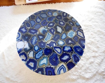Handcrafted Natural Blue Agate Stone Coffee Table | Home & Office Interior Luxury Furniture