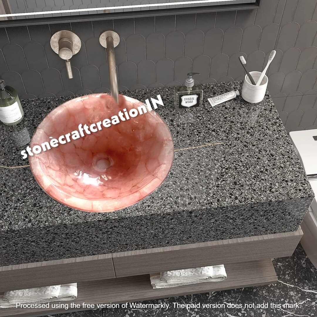 Rose Quartz Bathroom Vessel Sink, Hand Wash Sink Decor, Vanity Counter