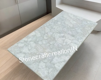 White Agate Table Top: Custom Kitchen Island, Coffee, Dining Slab