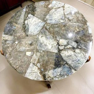 Handmade Labradorite Coffee Table Top: Iridescent Gemstone Furniture