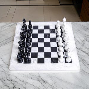 Luxury White Marble Chess Set – Handcrafted Stone Chessboard with Elegant Black & White Pieces Gifts For Him Décor