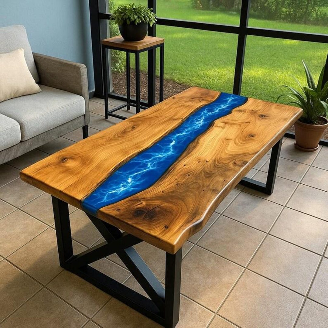 Blue Ocean Wave Epoxy Resin Table: Live Edge Acacia Wood Dining Table ...