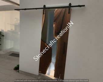 Smokey Resin River Barn Door: Live Edge Wood, Custom Size